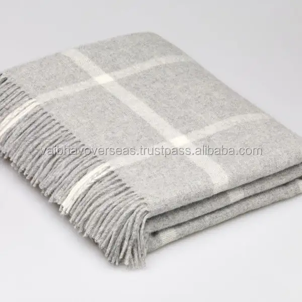 Couvertures grises 80% laine douce et chaude en laine douce, Plaid en laine grise avec motif