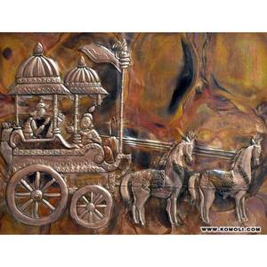 Antika bakır repousse Arjun rath metal duvar dekoru tanrı Krishna heykel heykeli - Product Image 1