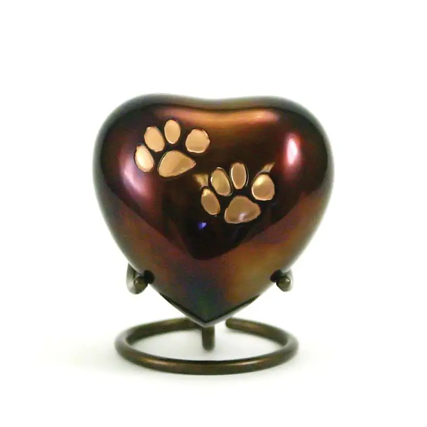 Contenedor de ceniza conmemorativo para mascotas, grabado en forma de corazón, pata de latón, para perros y gatos, fabricante y proveedor de la India