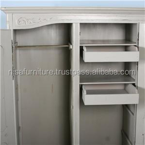 Fransız il tarzı Armoire üç kapı maun ahşap oyma yatak odası dolapları - Product Image 3