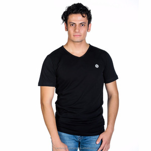% 100% pamuk daha fazla renk seçin V boyun özel siyah V boyun yüksek kalite Turquality erkekler T shirt boş işlemeli yüksek kaliteli