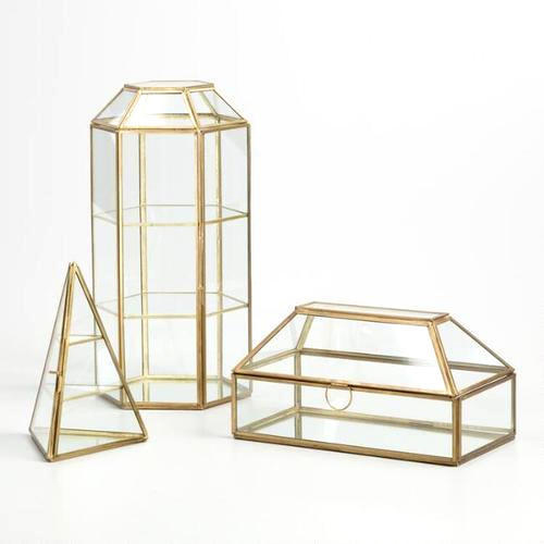 Verre clair et laiton antique