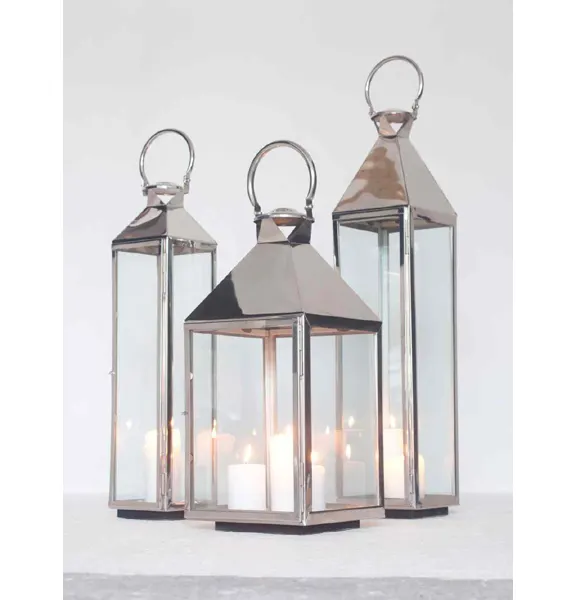 Металлический и стеклянный подвесной фонарь с никелированной отделкой квадратной формы высокого качества с ручкой для домашнего декора набор из 3 предметов