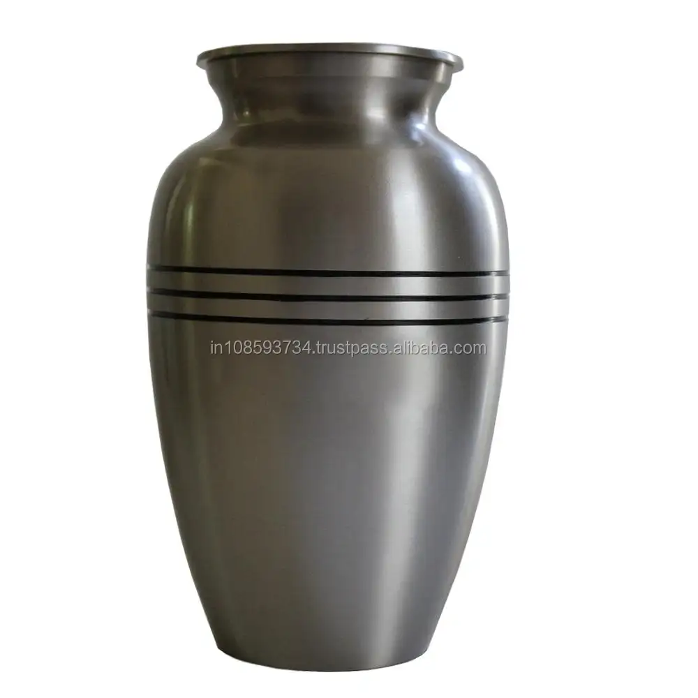 Urna de cremación de aluminio, tarro de diseño de lujo hecho a mano, acabados de peltre, urnas de cremación simples para adultos de tres curvas, Metal