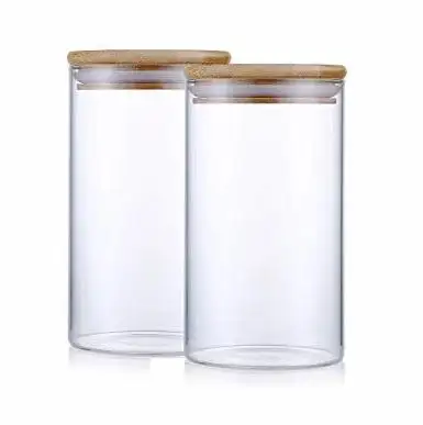 SET DI 2 DI CERA DI VETRO VASO CON LEGNO HOME STORAGE CUCINA DECOR SET DI 2 DI CERA DI VETRO VASO CON IL LEGNO