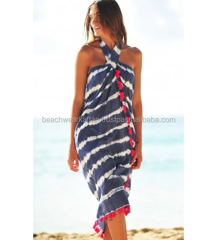 Heiß aussehendes Pareo-Kleid für Damen Rayon Tie Dye Sarong Beach Cover Ups mit Quasten spitze