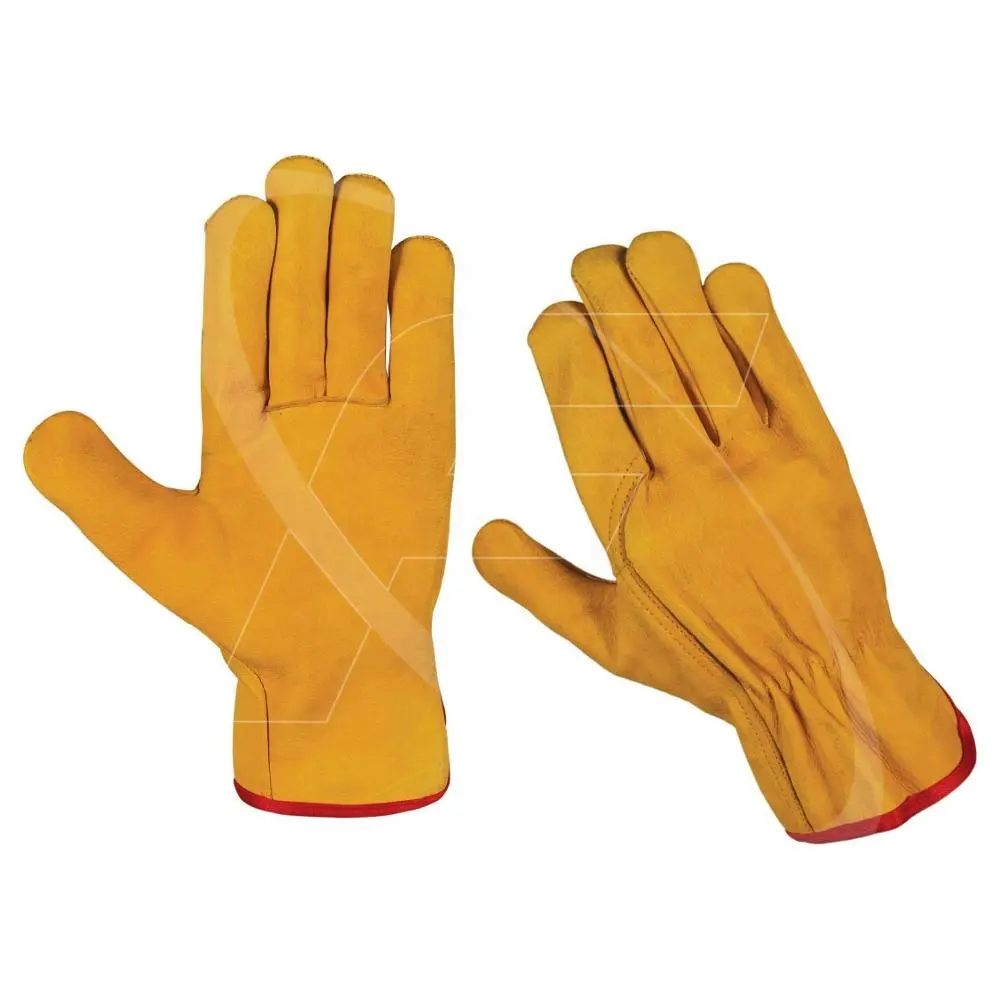 Guantes de conducción de la mejor calidad, guantes de trabajo mecánicos de cuero de vaca canadiense para conducción de coche