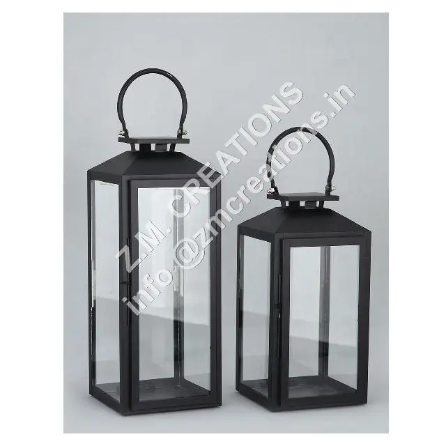 Portacandele lanterna in metallo colore nero uso matrimonio e decorazione domestica