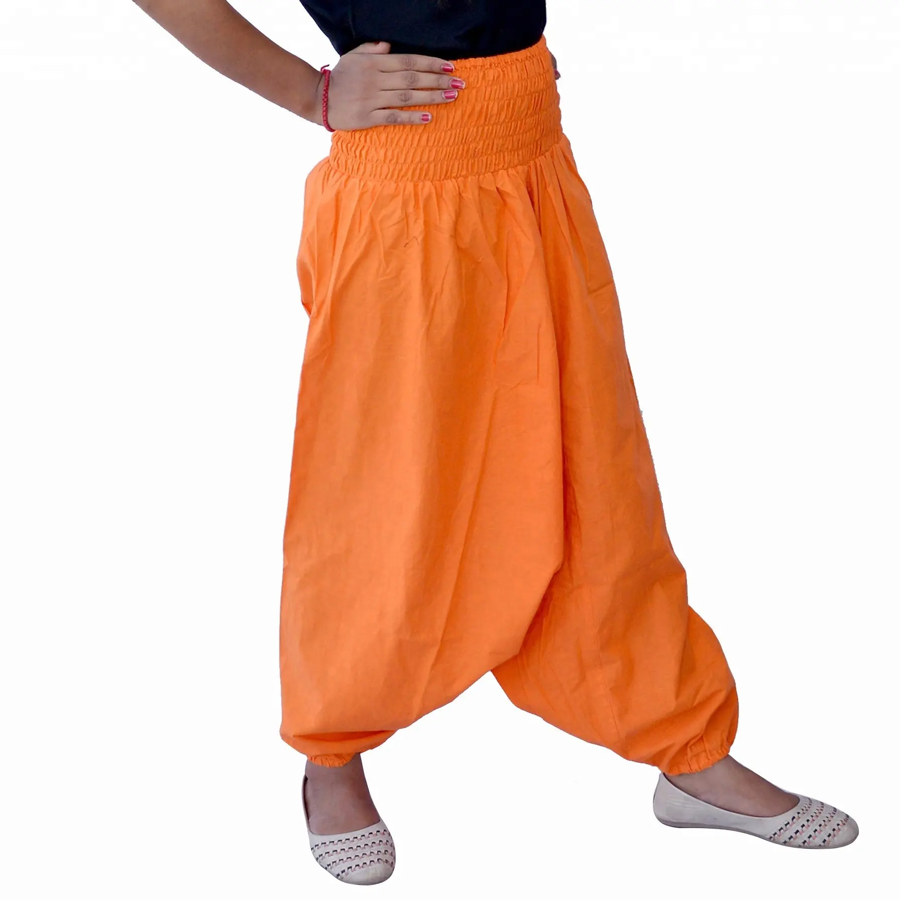 Vendita calda indiano fatto a mano pantaloni Harem in cotone elastico in vita pantaloni da Jogging donna stile Hip Hop arancione Yoga pantaloni all'ingrosso