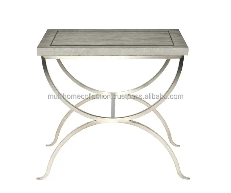 Mesa de comedor cuadrada con tapa de madera Diseño moderno Cama de madera personalizada Mesa auxiliar Artesanía India Producto estándar superior 2023