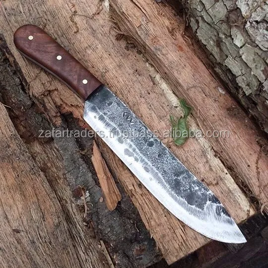 Cuchillo de caza de acero de alto carbono Bushcraft hecho a mano con mango de madera con Funda de cuero ZR171