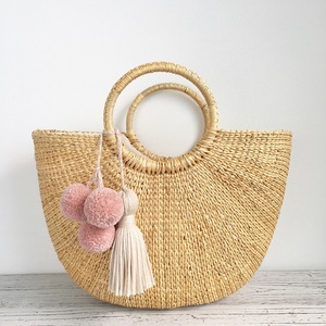 シンプルな麦わらトートバッグ天然織りハンドバッグジッパー付きクロージャー刺繍装飾価格1001クラフト村 - Product Image 2