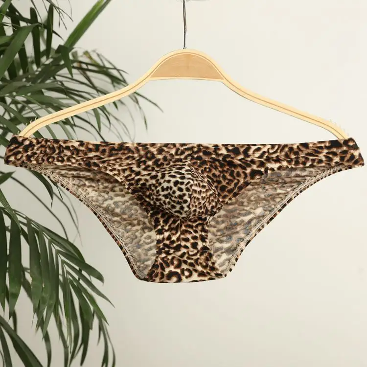 Calzoncillos tipo Tanga para hombre, ropa interior con estampado de leopardo