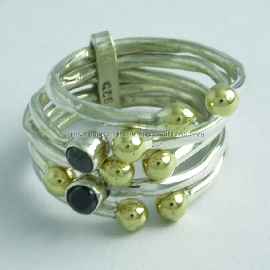 Двухцветное кольцо, Привлекательное кольцо из черного оникса, кольцо из стерлингового серебра 925 пробы