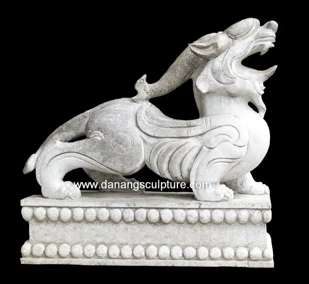 Estatua de mármol tallado a mano de perro dragón Pi xiu, estatua de piedra DSF-T115