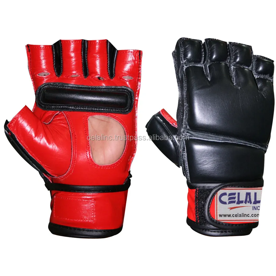 Guantes de combate MMA de cuero genuino para entrenamiento, guantes personalizados para artes marciales, boxeo, Kick Boxing, color negro