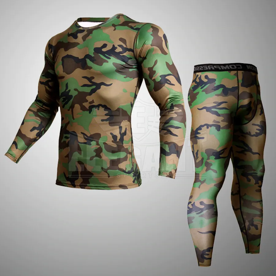 T-Shirt manches longues homme, modèle Camouflage MMA Rashguard, compression manches longues, séchage rapide, 2 pièces