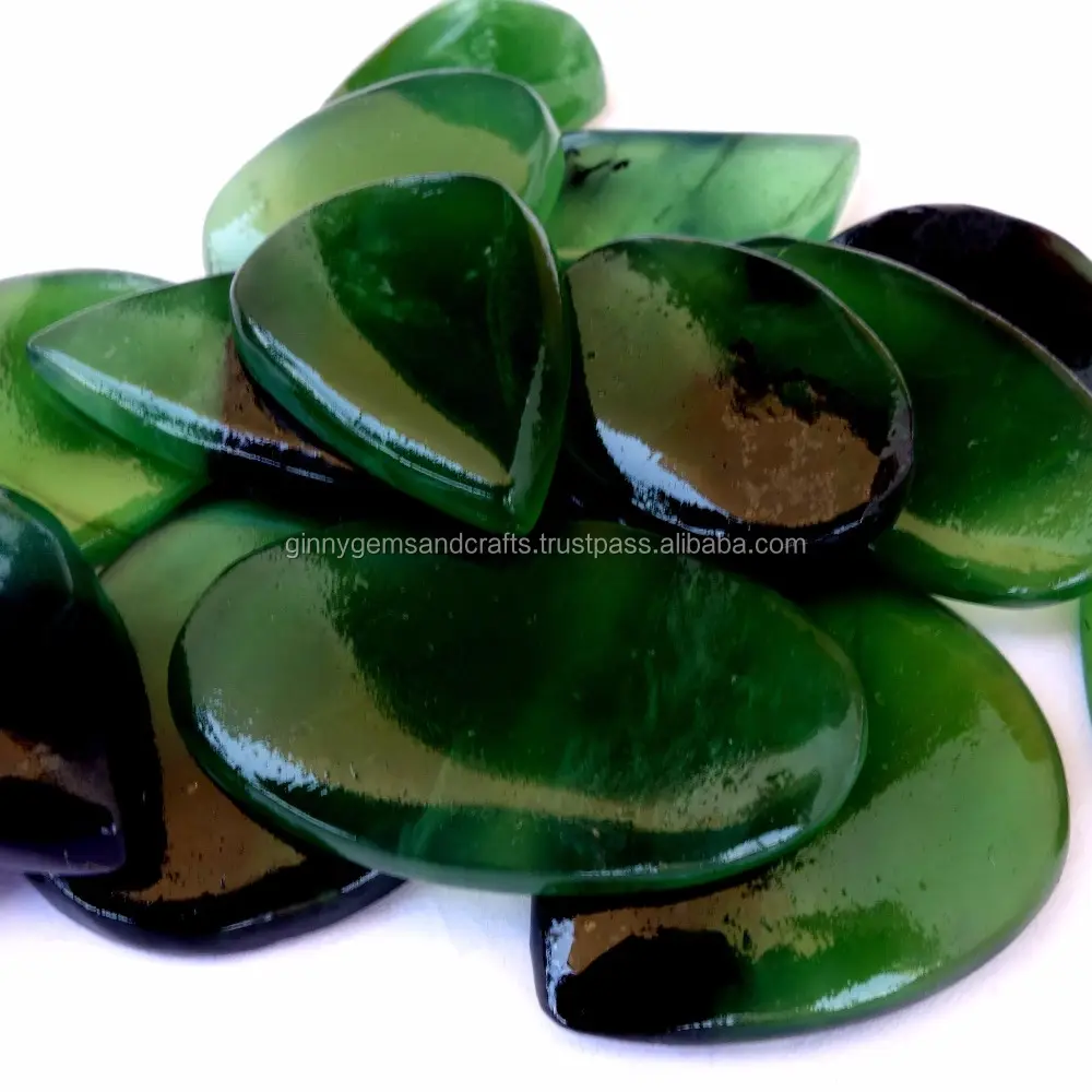 Gemas de Jade verde 100% naturales certificadas, gemas de cabujón mezcladas