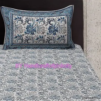 Hand Block Print Bed Sheet Set, Queen Size Printed Bed Speared With 2 Pillow Cover Handmade Cotton Duvet Cover