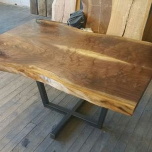 Industrial Acacia <strong>Wood</strong> Dining <strong>Table</strong> With <strong>Pedestal</strong> <strong>Base</strong> - Product Image 1