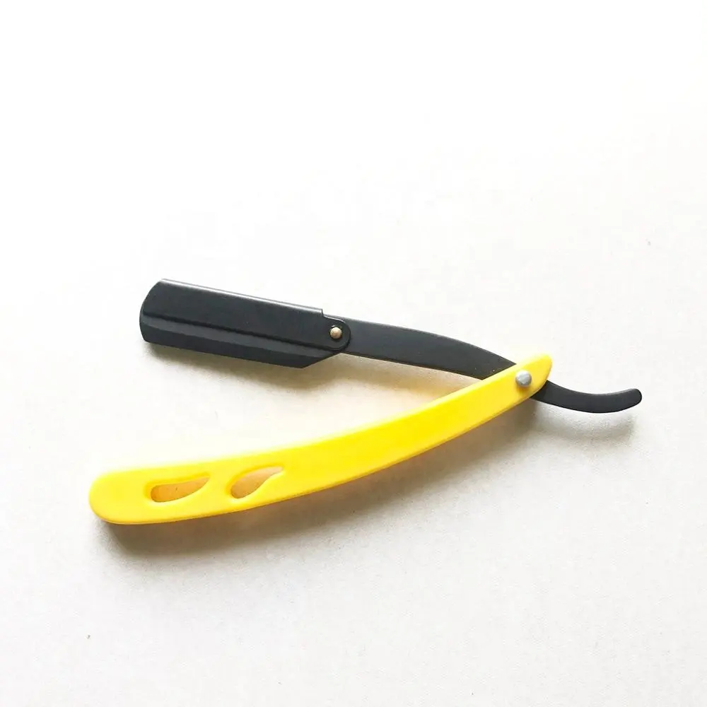 Wholesale yellow barber razor with plastic handle, straight razor with plastic handle