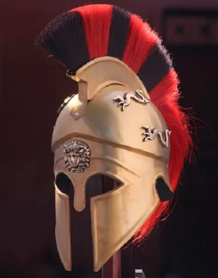 Classical Greek Helmet Manufacturer red and white fur with Premium quality