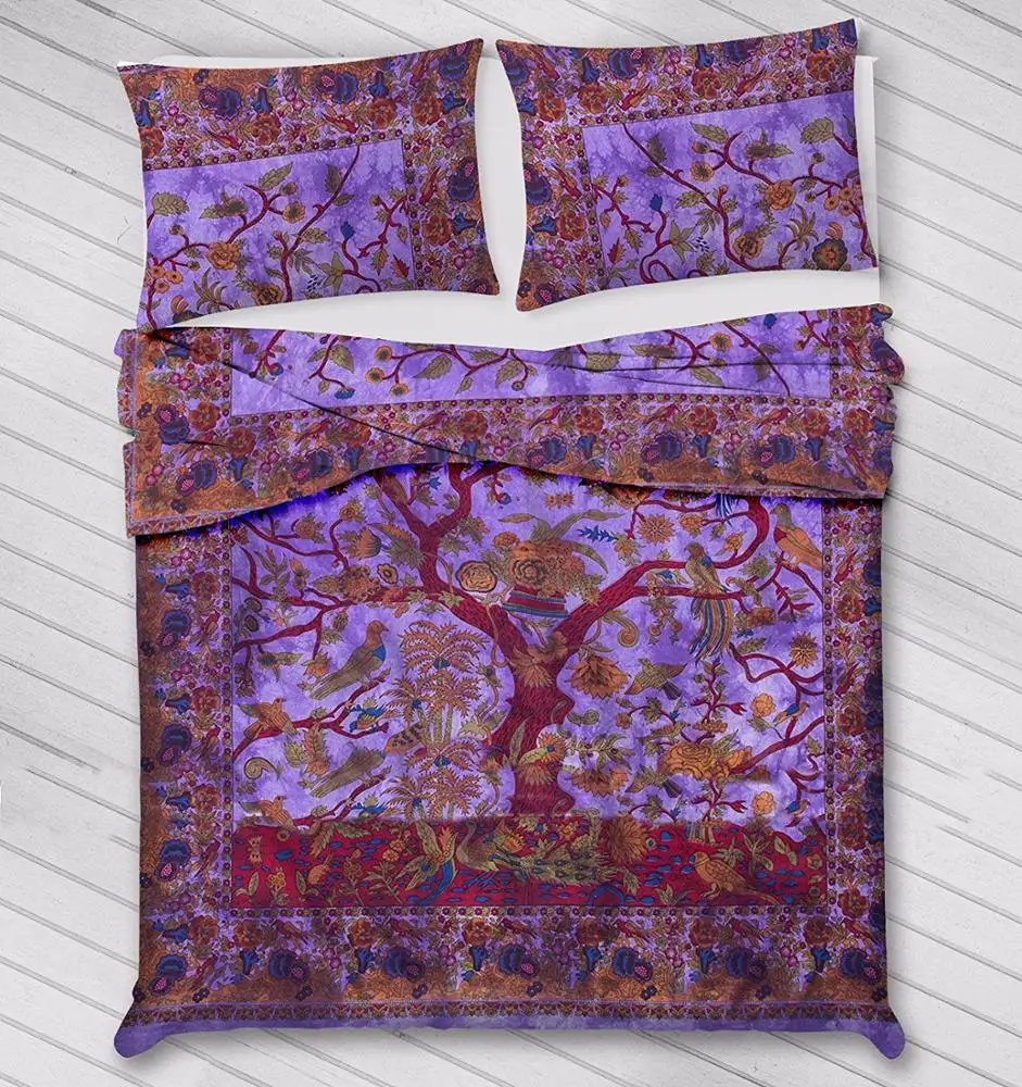 Taie d'oreiller Dry Tree Queen Size Hippie Ethnic Quilt Cover Multi Cotton Duvet Cover