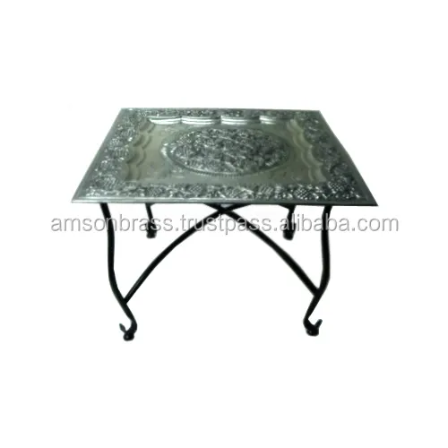 제품 디스플레이 모로코 테이블 홈 장식 사각형 모양 양각 단 철 커피 트레이 모로코 테이블
