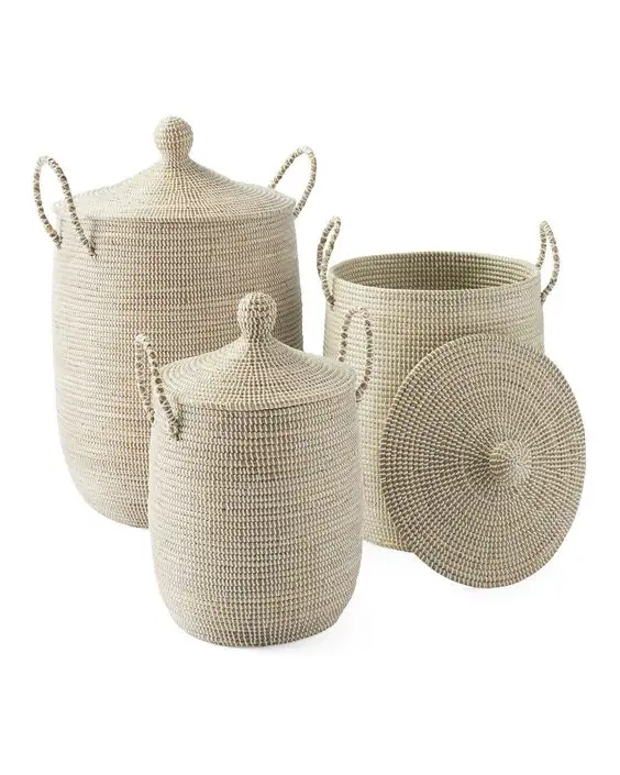 Cheap atacado preço produtos tecidos ervas marinhas cestas com tampas artesanais ecofraterly lavanderia cestas armazenamento casa organização