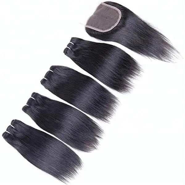 Compre cabelo liso indiano 4 pacotes com fechamento com fechamento superior de renda na chenney