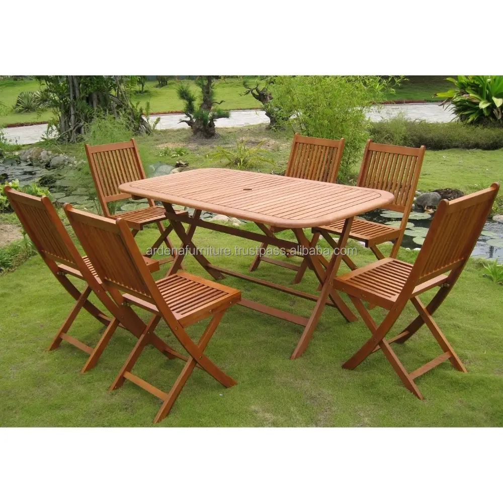 Juego de mesa de comedor y silla Plegable, portátil, barato, para picnic o mesa de beer pong, de madera maciza de teca, muebles de indonesia