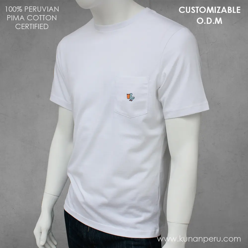 100% peru pima cotton pocket t-shirt customizable. ODM SERVICE. Made in Peru.