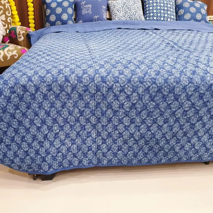 Sábana de cama de algodón indio, ropa de cama de tamaño queen tradicional con estampado a mano