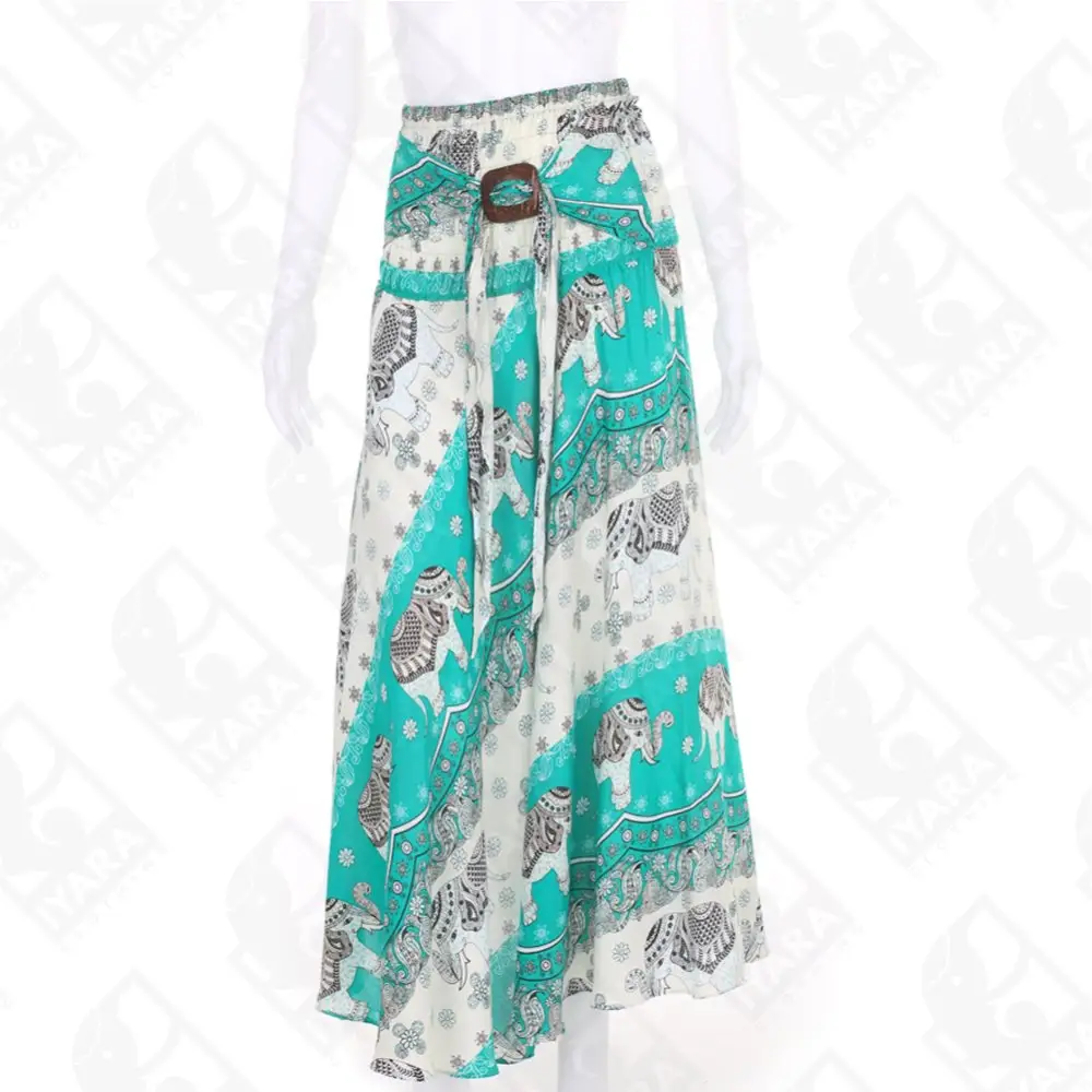 Nuevo estilo de moda elefante tailandés impresión vestido Convertible falda rayón Falda larga