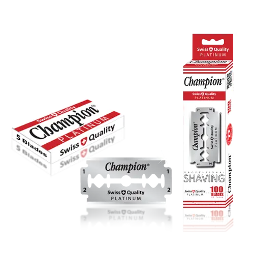 CHAMPION-cuchillas de afeitar de doble filo para hombre, cuchillas de afeitar desechables de calidad suiza, DURABLADE Platino, acero inoxidable, para salón de barbería