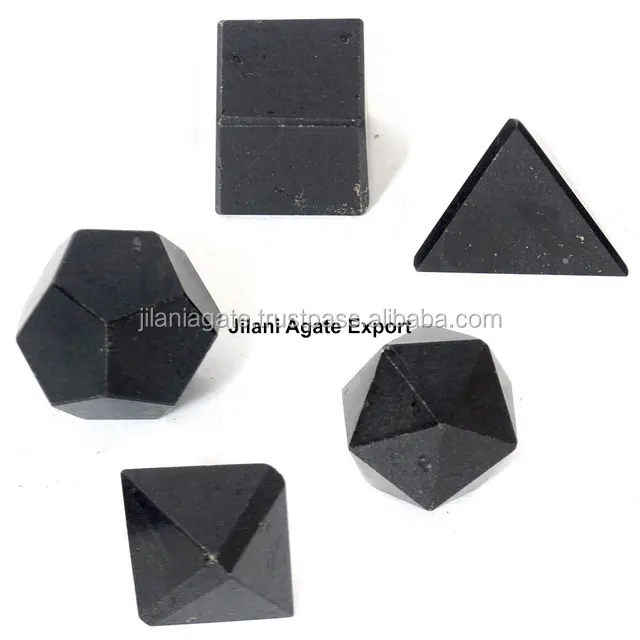 Agate Tourmaline noire 5pcs Geometry Set Wholesale Platonic Solid Crystal Set Supplier Bulk Sacred Geometry Set