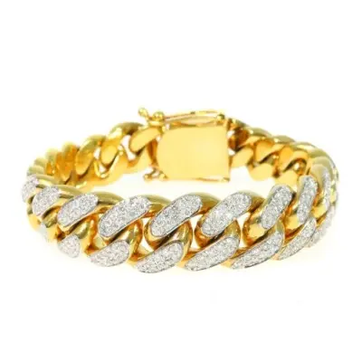 Cuban Link Diamond Bracelet in 14k Yellow Gold,cuban bracelet