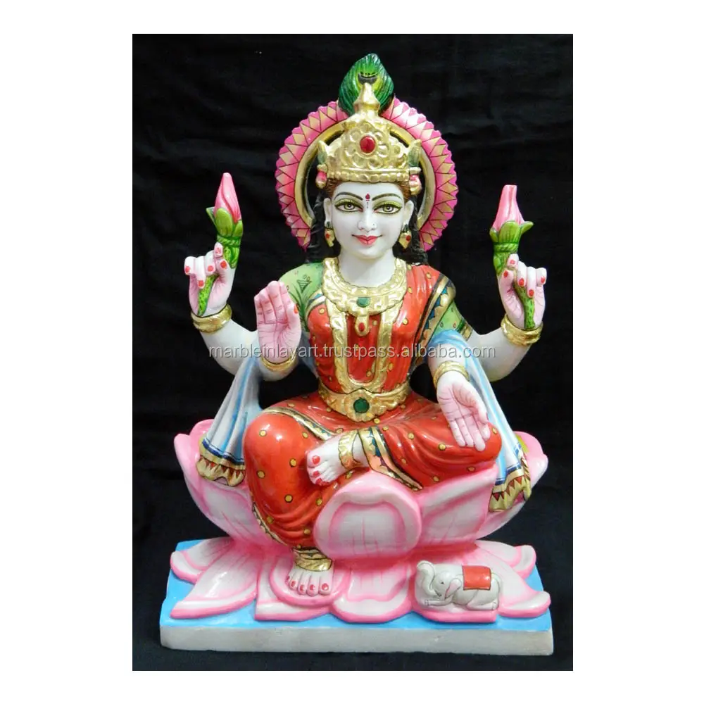 Bonito decorativo mármore laxmi mata estátua sentado em louts para adoração e templo mármore artesanato lagshmi maa murti