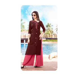 Hindistan kurtis kadınlar son tasarımcı toptan fiyat Plazzo seti ile özel renk pamuk Kurti - Product Image 1