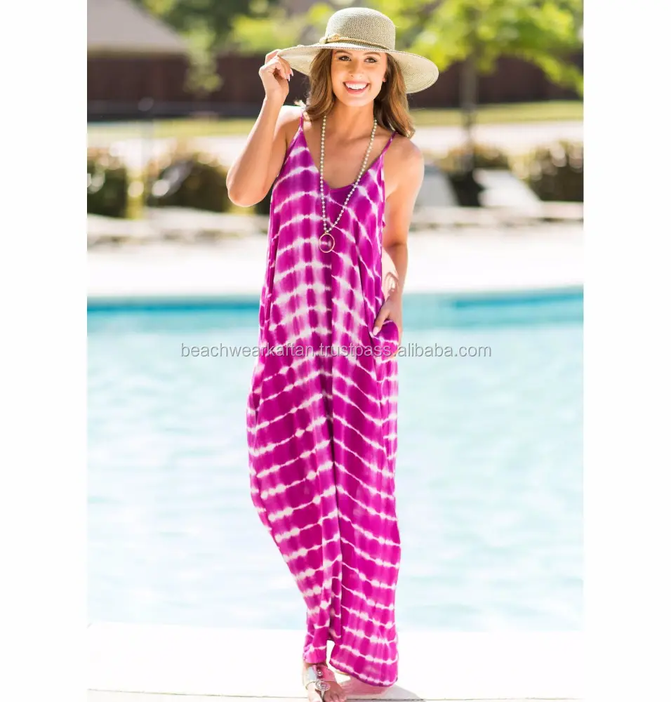 2019 di tendenza Abbigliamento Da Spiaggia Rayon Bali Tie Dye di Spaghetti Maxi Vestito