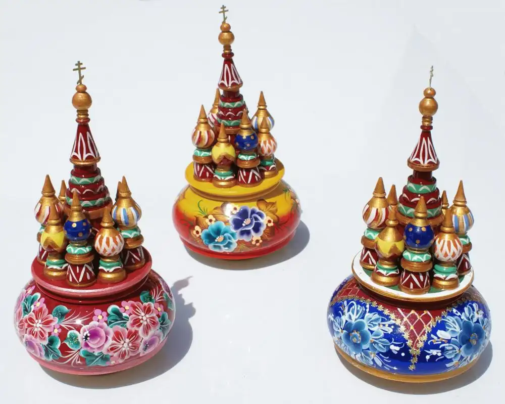 Russa de Madeira da Caixa de Música Presentes Lembranças do kremlin com Catedral de São Basílio Design de Artesanato Feito À Mão Esculpida Em Madeira Pintada a Mão Rússia