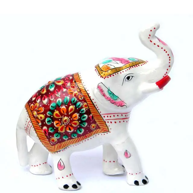 골동품 가정 장식을위한 인도 전통 손으로 만든 흰색 금속 코끼리 알루미늄 페인트 장식 코끼리 동상