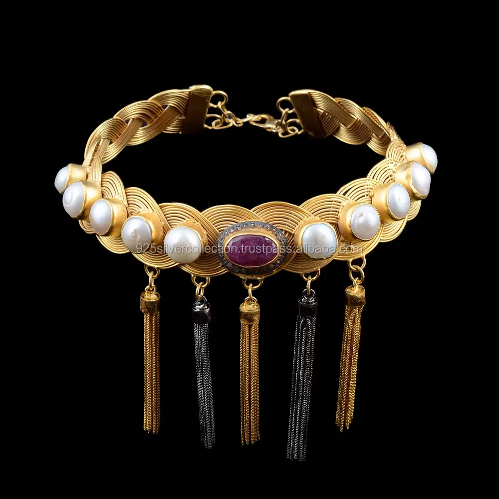 2017 новейшее античное ожерелье-чокер с рубиновым дизайном с золотым наполнителем и кисточками для вечеринки