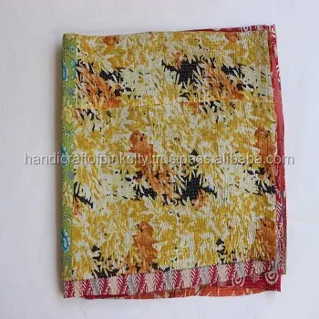 Selimut Buatan Tangan Reversibel Kantha Lempar Vintage Seprai Selimut Gudari