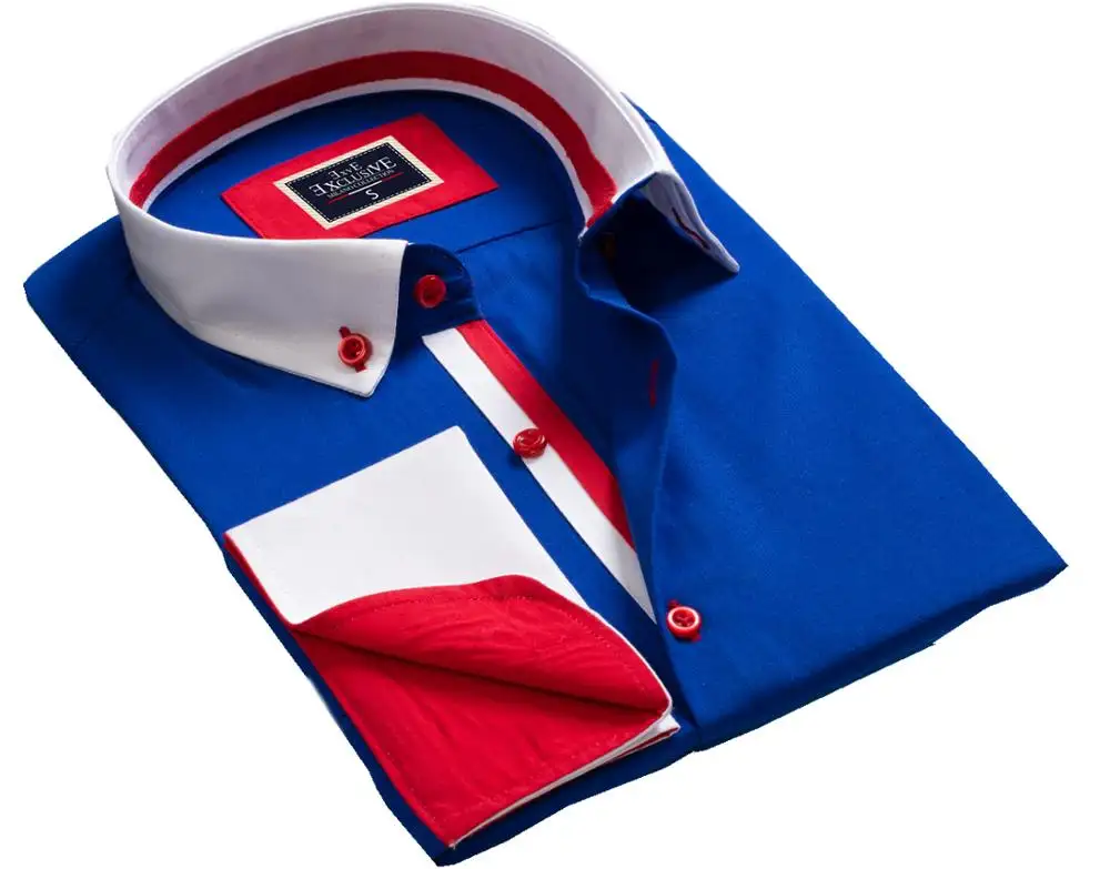 Rojo blanco y azul puño francés vestido camisa