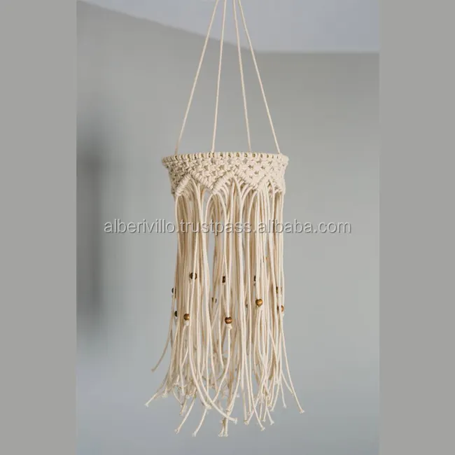 Lámpara colgante de macramé con borlas, cordón de algodón hecho a mano, fabricantes de lámparas de macramé de granja