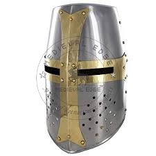 Templar Brass Crusader Helmet Knights Helmet | Wearable for Adult | Medieval Costumes Original Indian Manufacture - Product Image 3