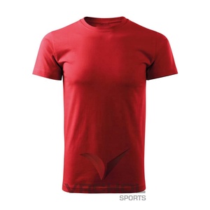 メンズ夏Tシャツ赤スリムフィットV Oラウンドクルーネック付きコットンニットソリッドパターン100% - Product Image 1
