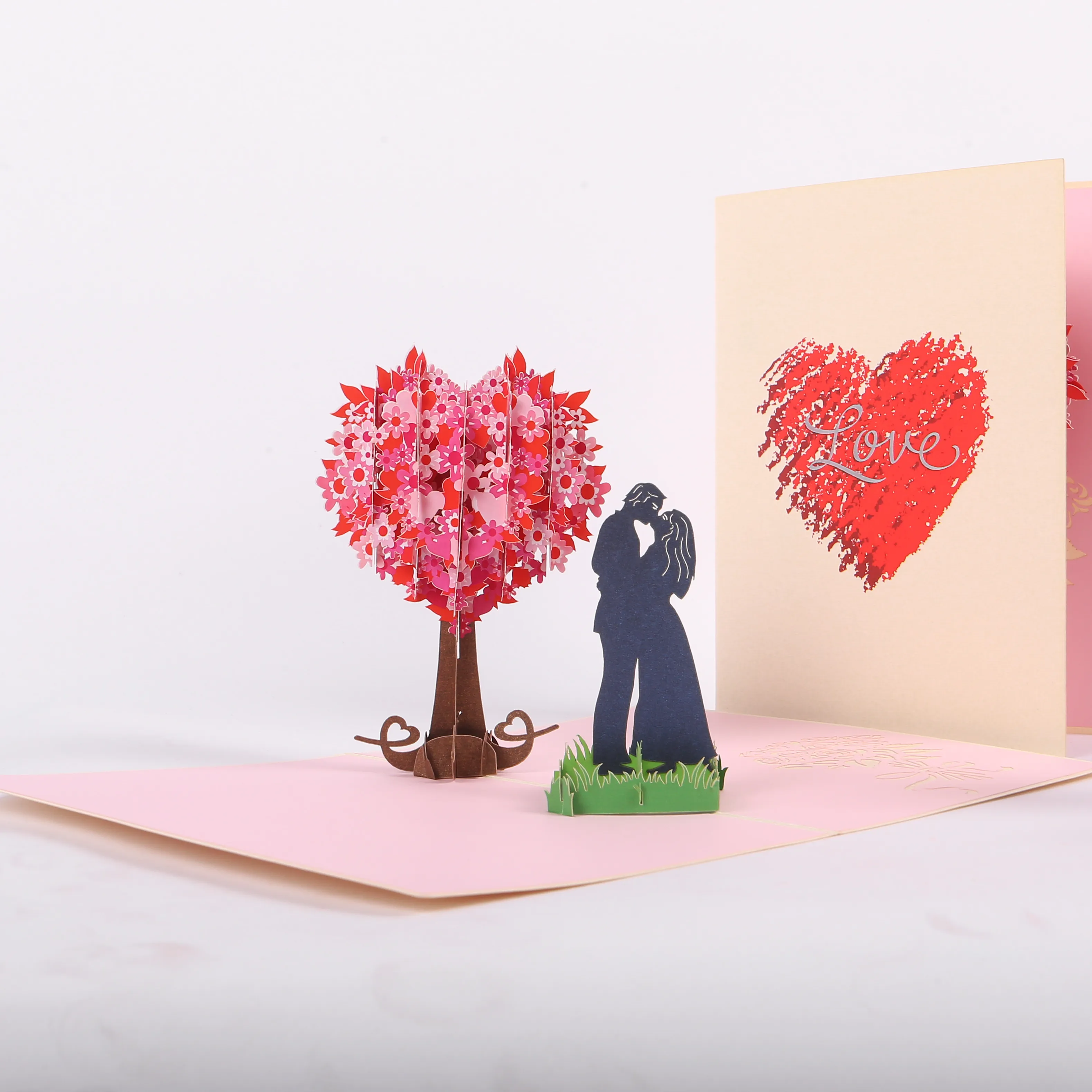 Ngày Valentine thẻ tình yêu thẻ cặp đôi tình yêu với Cây trái tim Pop Up thẻ 3D in thủ công Việt Nam để bán thủ công mỹ nghệ