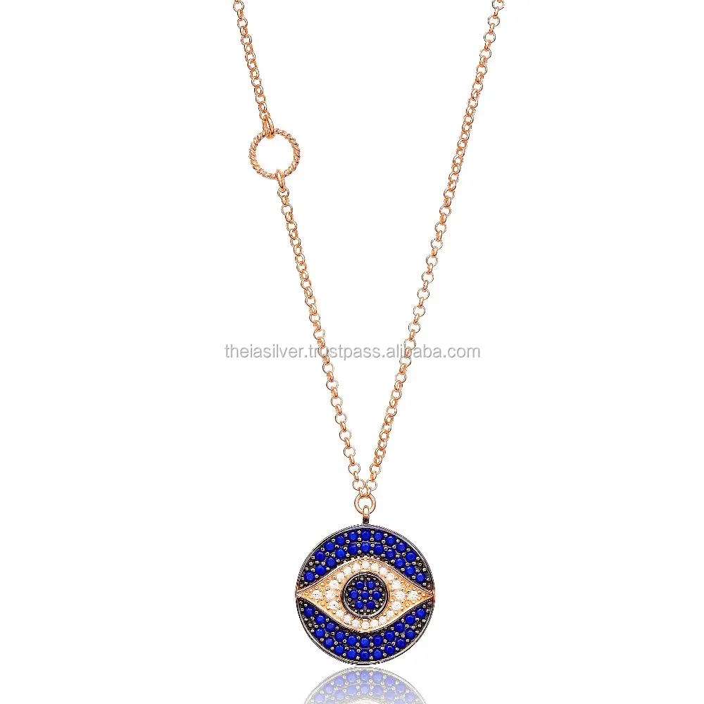 925 joyas de plata esterlina ojo Lapis CZ piedra colgante de collar al por mayor turco hecho a mano para las mujeres
